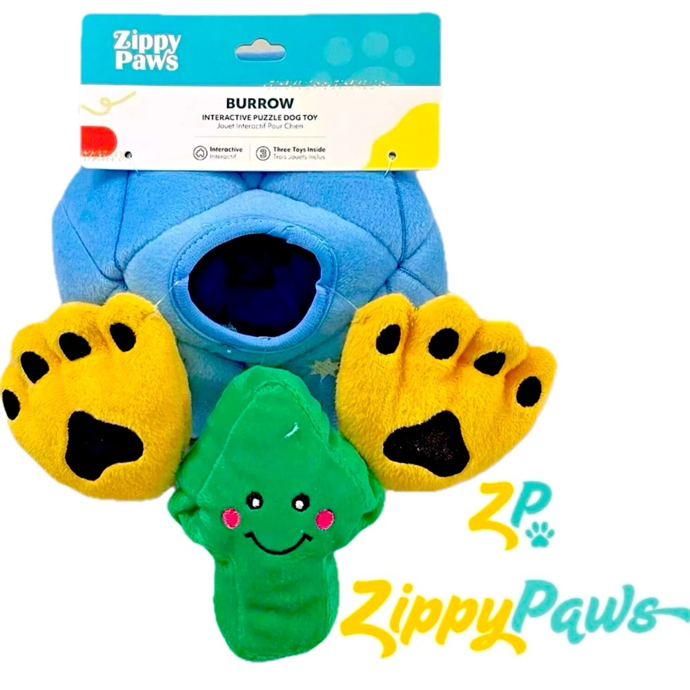 NEW ZIPPYPAWS  ZIPPY BURROW DIAMOND INTERACTIVE PLUSH SQUEAKY DOG TOY 4 PC SET